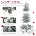 HOMCOM 6ft Pre-Lit Flocked Christmas Tree with Snow Branches Warm Yellow Lights Auto Open for Festive Atmosphere - Image 8