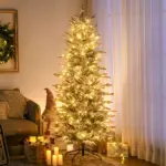 HOMCOM 6ft Pre-Lit Flocked Christmas Tree with Snow Branches Warm Yellow Lights Auto Open for Festive Atmosphere - Image 10