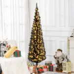 6ft Pre Lit Pencil Christmas Tree, Slim Artificial Xmas Tree with Realistic Branches and Warm White LED Lights for Holiday, Black - Image 2