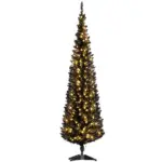 6ft Pre Lit Pencil Christmas Tree, Slim Artificial Xmas Tree with Realistic Branches and Warm White LED Lights for Holiday, Black - Image 11