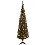 6ft Pre Lit Pencil Christmas Tree, Slim Artificial Xmas Tree with Realistic Branches and Warm White LED Lights for Holiday, Black