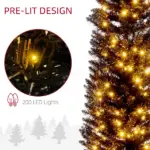 6ft Pre Lit Pencil Christmas Tree, Slim Artificial Xmas Tree with Realistic Branches and Warm White LED Lights for Holiday, Black - Image 5
