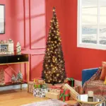 6ft Pre Lit Pencil Christmas Tree, Slim Artificial Xmas Tree with Realistic Branches and Warm White LED Lights for Holiday, Black - Image 10