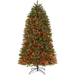 HOMCOM 6ft Prelit Christmas Tree with Full-Spectrum LEDs, Smart App Control, Wide Full Hinged Xmas Tree, Easy Assembly