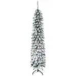 HOMCOM 6ft Snow-Flocked Christmas Tree, Slim Pencil Xmas Tree with 395 Realistic Branches and Metal Base, Green - Image 11