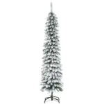 HOMCOM 6ft Snow-Flocked Christmas Tree, Slim Pencil Xmas Tree with 395 Realistic Branches and Metal Base, Green