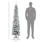 HOMCOM 6ft Snow-Flocked Christmas Tree, Slim Pencil Xmas Tree with 395 Realistic Branches and Metal Base, Green - Image 3