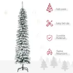HOMCOM 6ft Snow-Flocked Christmas Tree, Slim Pencil Xmas Tree with 395 Realistic Branches and Metal Base, Green - Image 4