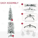 HOMCOM 6ft Snow-Flocked Christmas Tree, Slim Pencil Xmas Tree with 395 Realistic Branches and Metal Base, Green - Image 6