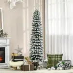 HOMCOM 6ft Snow-Flocked Christmas Tree, Slim Pencil Xmas Tree with 395 Realistic Branches and Metal Base, Green - Image 10