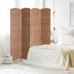 HOMCOM 6FT Tall 4-Panel Wicker Weave Room Divider, Folding Privacy Screen, Portable Partition for Bedroom and Home Office, Natural - Image 2