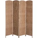 HOMCOM 6FT Tall 4-Panel Wicker Weave Room Divider, Folding Privacy Screen, Portable Partition for Bedroom and Home Office, Natural - Image 11