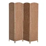 HOMCOM 6FT Tall 4-Panel Wicker Weave Room Divider, Folding Privacy Screen, Portable Partition for Bedroom and Home Office, Natural