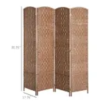 HOMCOM 6FT Tall 4-Panel Wicker Weave Room Divider, Folding Privacy Screen, Portable Partition for Bedroom and Home Office, Natural - Image 3