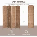 HOMCOM 6FT Tall 4-Panel Wicker Weave Room Divider, Folding Privacy Screen, Portable Partition for Bedroom and Home Office, Natural - Image 4