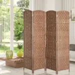 HOMCOM 6FT Tall 4-Panel Wicker Weave Room Divider, Folding Privacy Screen, Portable Partition for Bedroom and Home Office, Natural - Image 7