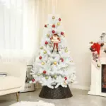 HOMCOM 6 Ft Unlit Artificial White Christmas Tree, Holiday Decor with 1000 Branch Tips, Auto Open and Steel Base - Image 2