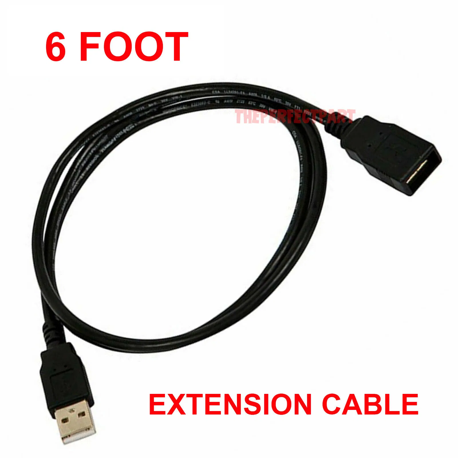 6 Foot USB 2.0 Type A Male to Female Extension Cable 480Mbps Black