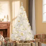 6ft White Christmas Tree Pre Lit PVC with Metal Stand 250 Warm White LED 1000 Tips for Home Decoration - Image 2