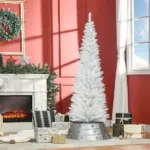 HOMCOM 6 Ft Slim Artificial Christmas Tree with 390 Tips and Plastic Base White - Image 2