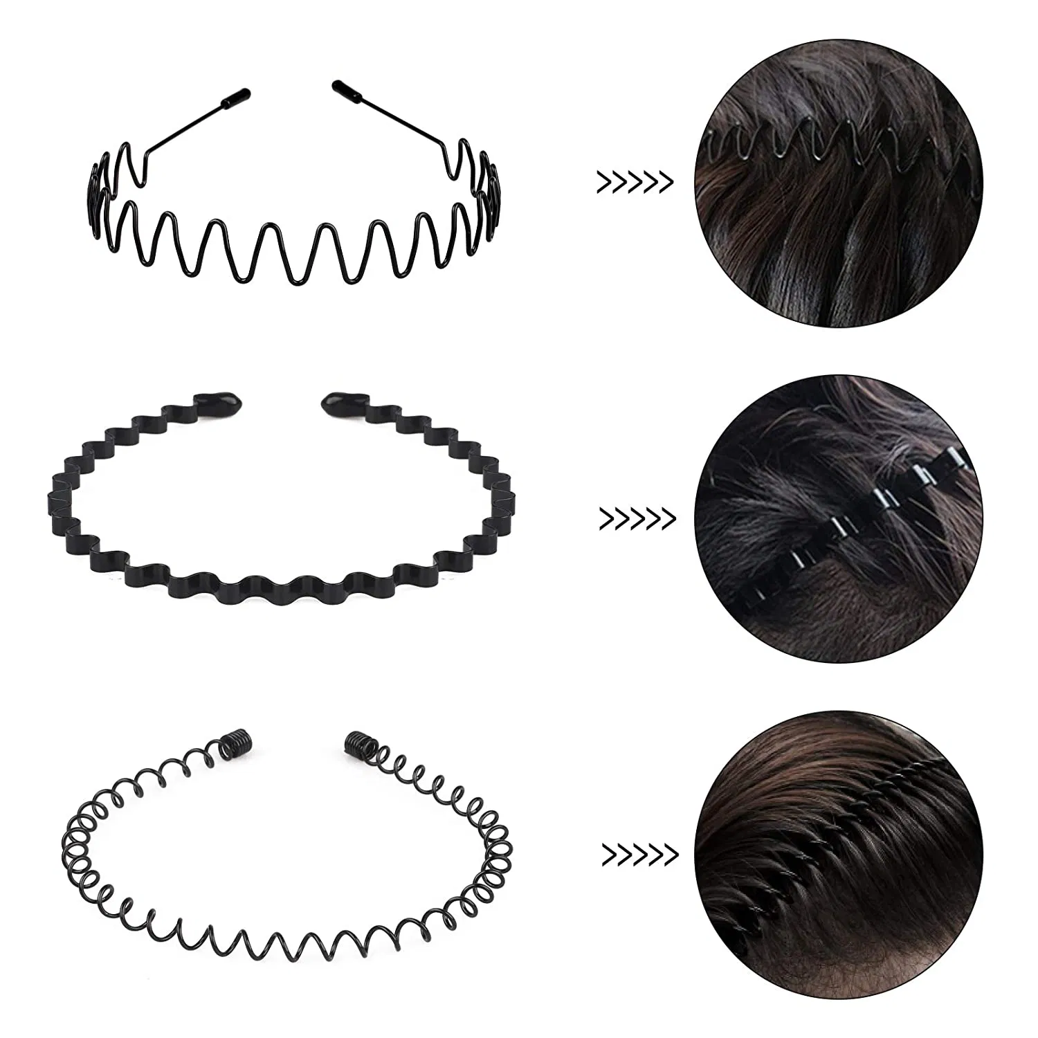 6 Pack Metal Wave Hair Headbands for Men and Women