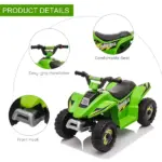 Aosom 6V Kids ATV Ride-On Electric Quad Battery Powered Vehicle with Forward Reverse Switch for Toddlers Green - Image 6