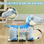 6V Kids Electric Ride on Animal Tyrannosaurus with Music Forward for Aged 18-36 Months, Blue - Image 4