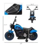 6V Kids Motorcycle Ride-on with Training Wheels Single-Button Start Blue Battery-Operated Vehicle - Image 3
