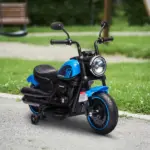 6V Kids Motorcycle Ride-on with Training Wheels Single-Button Start Blue Battery-Operated Vehicle - Image 10