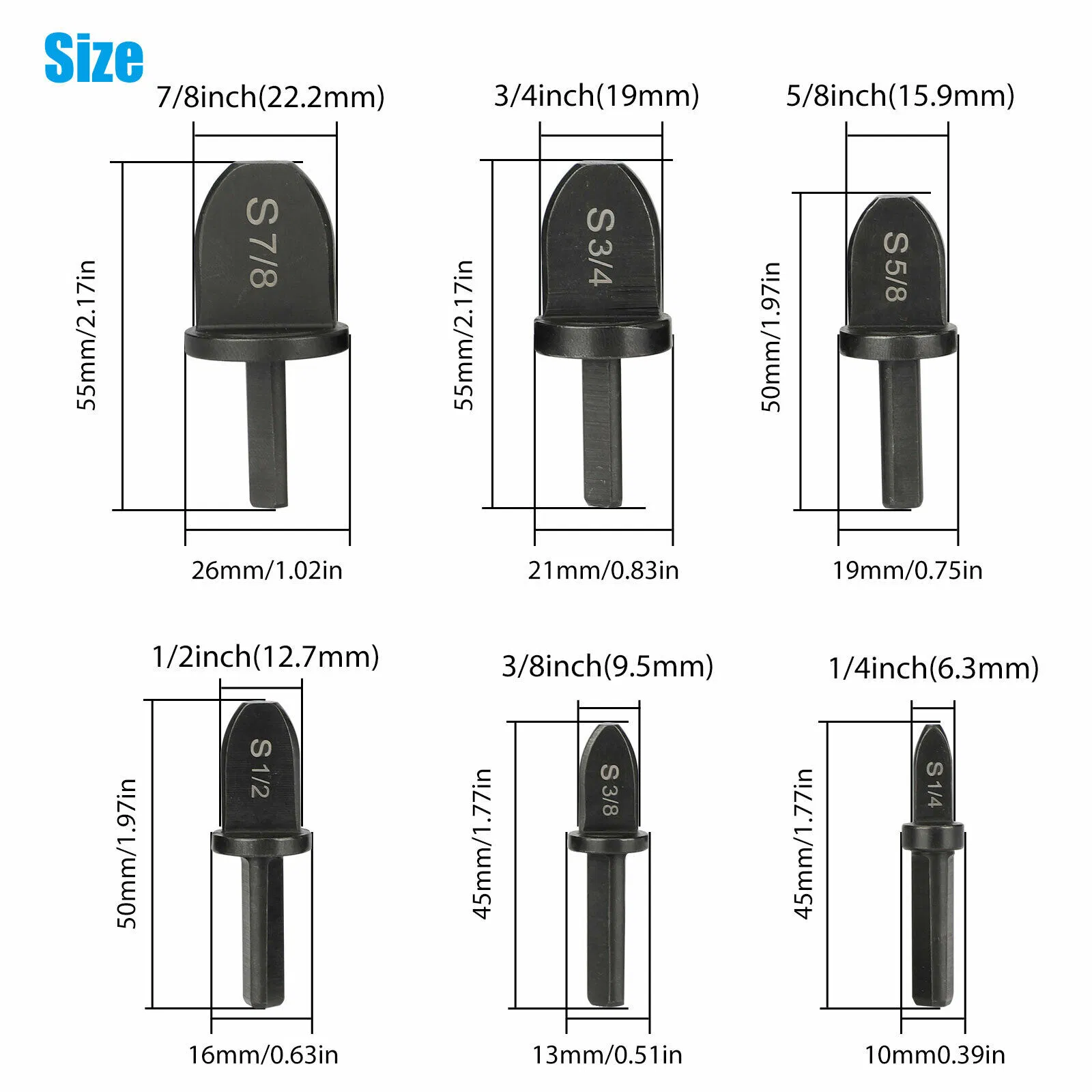 6 Piece HVAC Copper Pipe Swaging Drill Bit Set, 1/4 to 7/8 Inch