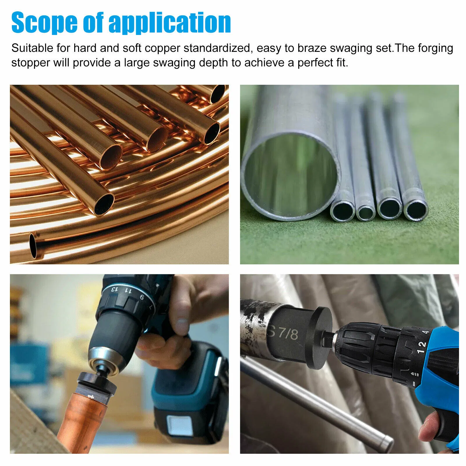 6 Piece HVAC Copper Pipe Swaging Drill Bit Set, 1/4 to 7/8 Inch