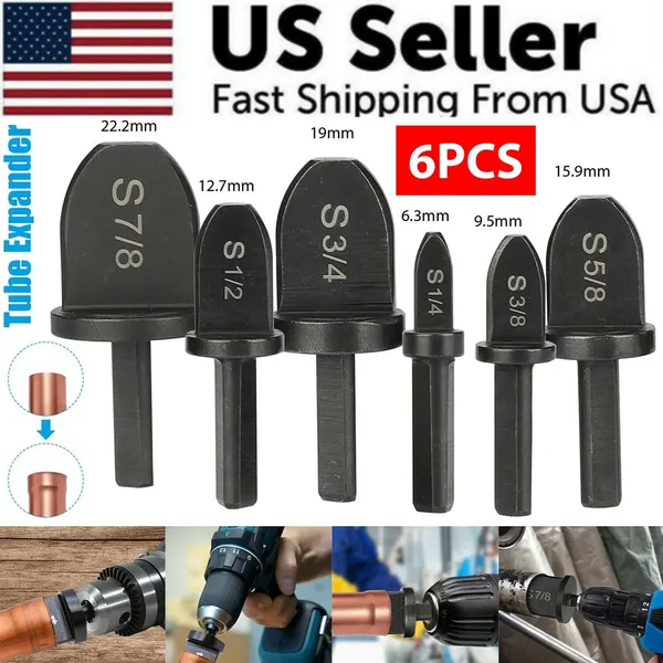 6x-swaging-tool-drill-bit-set-air-conditioner-copper-pipe-flaring-tube-expander-6.webp 6 Piece HVAC Copper Pipe Swaging Drill Bit Set, 1/4 to 7/8 Inch - Image 1