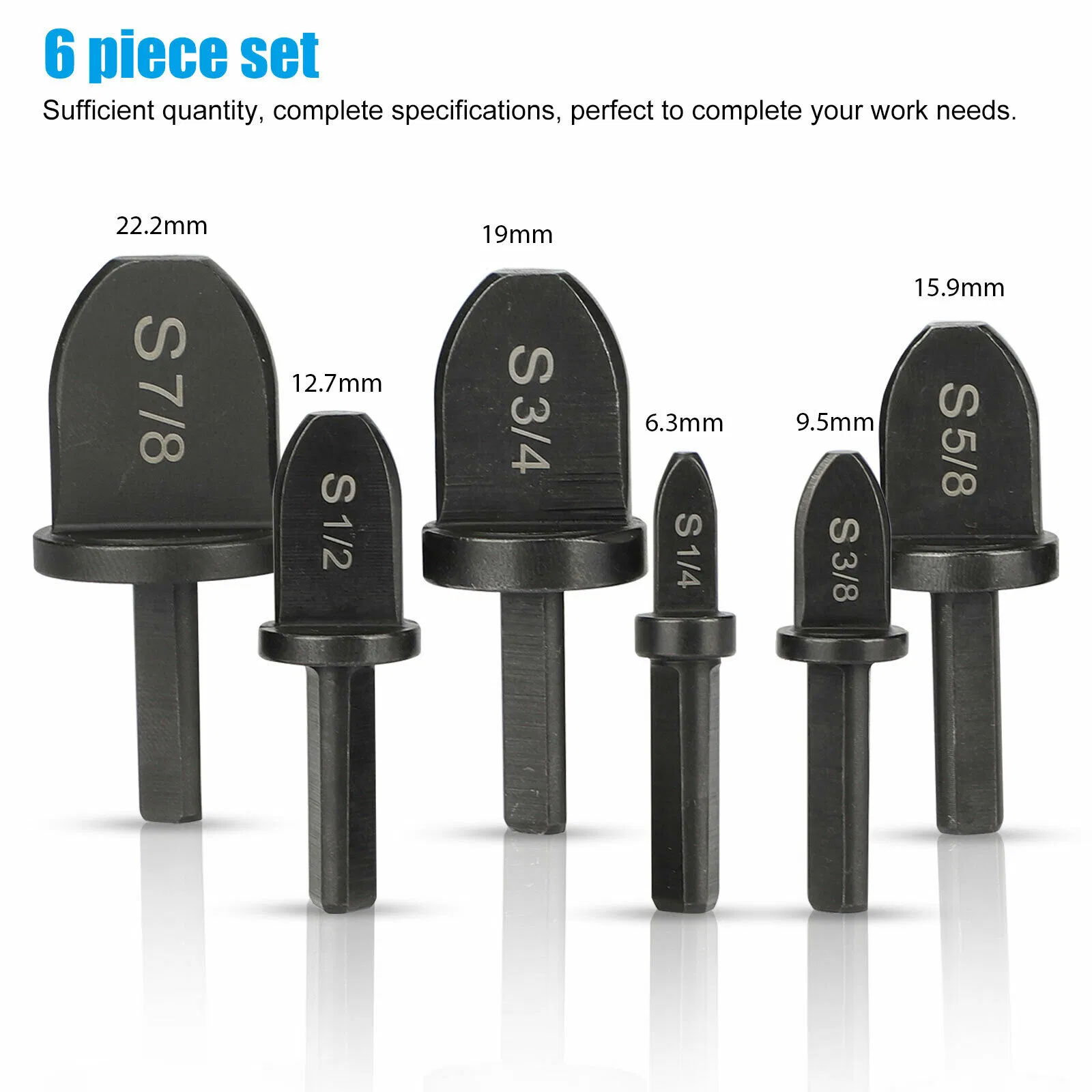 6 Piece HVAC Copper Pipe Swaging Drill Bit Set, 1/4 to 7/8 Inch