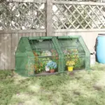 Outsunny 6x3x3 Small Backyard Greenhouse, Portable with 2 PE/PVC Covers and 2 Roll Up Windows, for Outdoor Planter Warm House, Green - Image 2