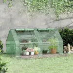 Outsunny 6x3x3 Small Backyard Greenhouse, Portable with 2 PE/PVC Covers and 2 Roll Up Windows, for Outdoor Planter Warm House, Green - Image 11