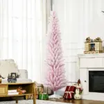 HOMCOM 7' Decorated Christmas Tree Snow Flocked Artificial Christmas Tree with Pencil Shape, Realistic Branches, Pink - Image 2