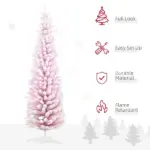 HOMCOM 7' Decorated Christmas Tree Snow Flocked Artificial Christmas Tree with Pencil Shape, Realistic Branches, Pink - Image 4