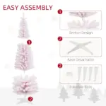 HOMCOM 7' Decorated Christmas Tree Snow Flocked Artificial Christmas Tree with Pencil Shape, Realistic Branches, Pink - Image 6