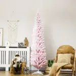 HOMCOM 7' Decorated Christmas Tree Snow Flocked Artificial Christmas Tree with Pencil Shape, Realistic Branches, Pink - Image 10