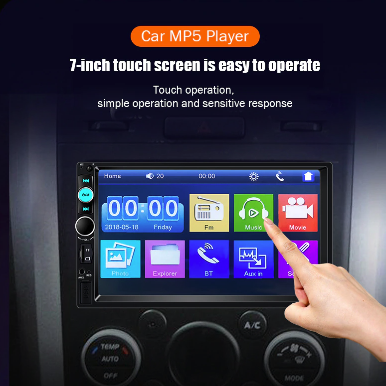 7 Inch Double DIN Bluetooth Car MP5 Player Touchscreen Stereo with Backup Camera