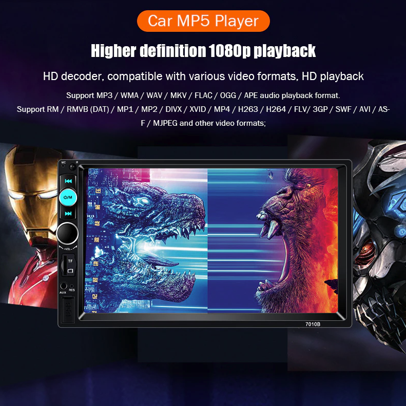 7 Inch Double DIN Bluetooth Car MP5 Player Touchscreen Stereo with Backup Camera