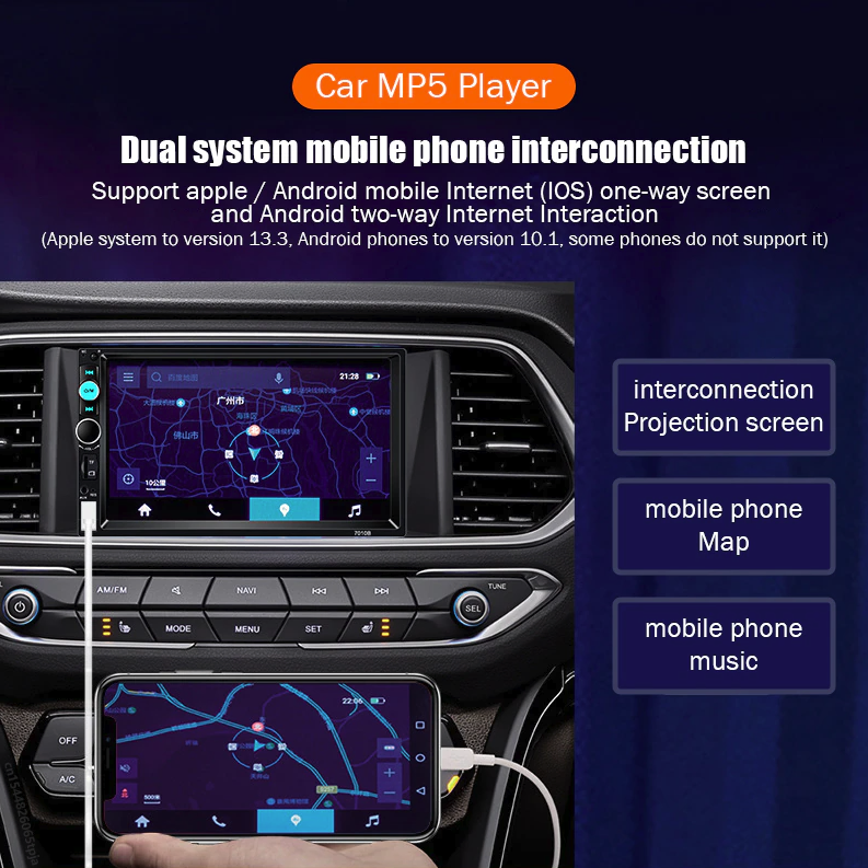 7 Inch Double DIN Bluetooth Car MP5 Player Touchscreen Stereo with Backup Camera