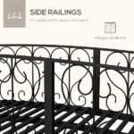 7' Metal Arch Garden Bridge Arc Footbridge with Side Railings Decorative Scrollwork, Black - Image 4