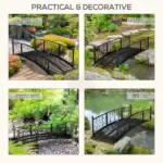 7' Metal Arch Garden Bridge Arc Footbridge with Side Railings Decorative Scrollwork, Black - Image 5