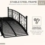 7' Metal Arch Garden Bridge Arc Footbridge with Side Railings Decorative Scrollwork, Black - Image 6