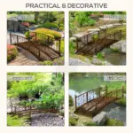 7' Metal Arch Garden Bridge Arc Footbridge with Side Railings Decorative Scrollwork, Bronze - Image 5