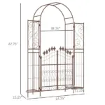 7' Metal Garden Arbor, Garden Arch with Gate, Fleur De Lis Motif, Latching Doors, Planter Shelves for Climbing Vines, Ceremony, Weddings, Party, Garden, Backyard, Lawn, Brown - Image 3