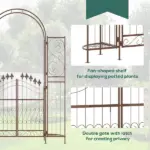 7' Metal Garden Arbor, Garden Arch with Gate, Fleur De Lis Motif, Latching Doors, Planter Shelves for Climbing Vines, Ceremony, Weddings, Party, Garden, Backyard, Lawn, Brown - Image 5