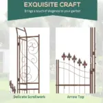7' Metal Garden Arbor, Garden Arch with Gate, Fleur De Lis Motif, Latching Doors, Planter Shelves for Climbing Vines, Ceremony, Weddings, Party, Garden, Backyard, Lawn, Brown - Image 6