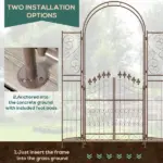 7' Metal Garden Arbor, Garden Arch with Gate, Fleur De Lis Motif, Latching Doors, Planter Shelves for Climbing Vines, Ceremony, Weddings, Party, Garden, Backyard, Lawn, Brown - Image 7